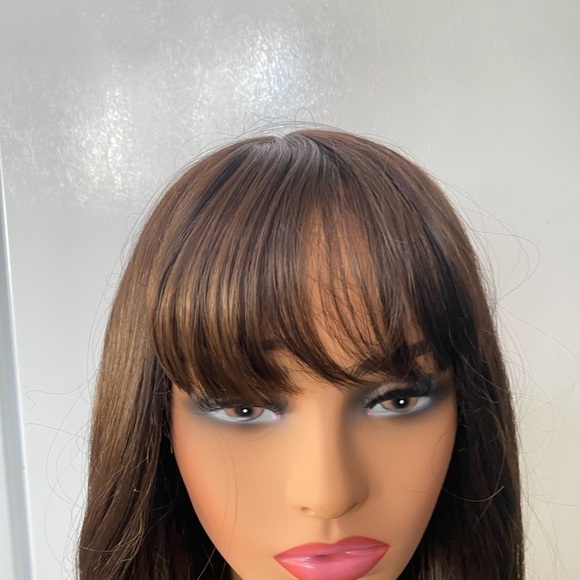 Chocolate Brown Wavy Long Wig with bangs 26” - Picture 3 of 12